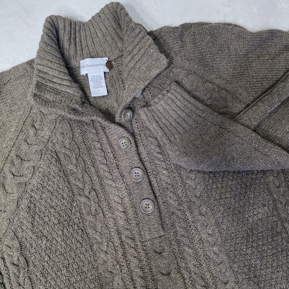 Soft Surroundings Womens Medium Modal Cashmere Blend‎ Cable Knit Sweater Green